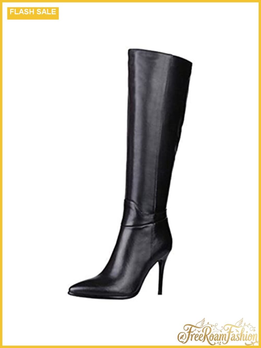 Faux Leather Knee High Stiletto Heel Pointed Toe Dress Boots